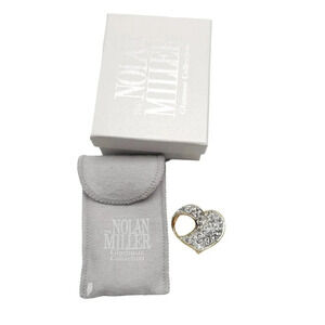 Nolan Miller Paved Clear Rhinestone Sliding Heart Pendant Gold Tone with Box